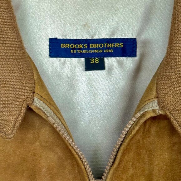 Brooks Brothers Suede Leather Bomber Jacket Quilt Lined Size M Brown Full Zip - Picture 3 of 3